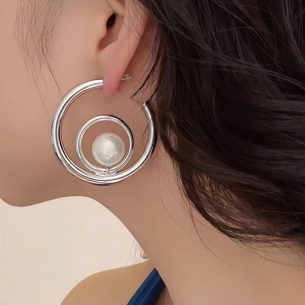 14K Gold-Plated Light Luxury Pearl Hoop Earrings