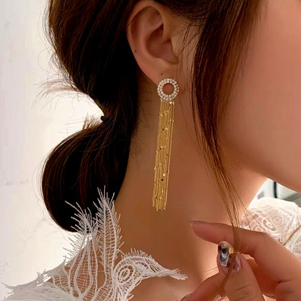 14K Gold-Plated Long Chain Tassel Earrings