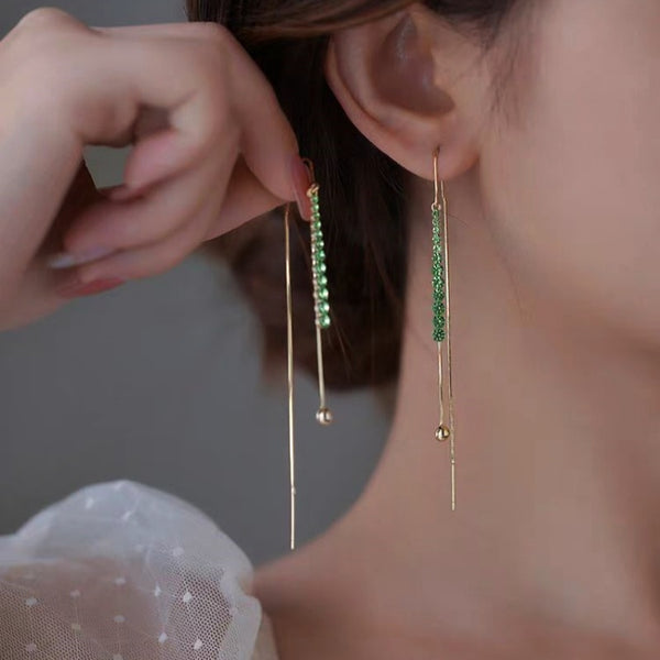 14K Gold-Plated Long Crystal Threader Earrings