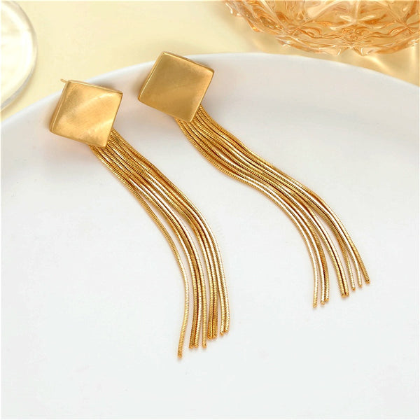 14K Gold-Plated Long Rhombus Style Earrings