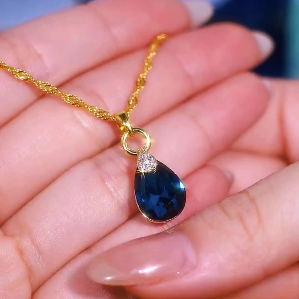 14K Gold-Plated Luxury Blue Crystal Necklaces