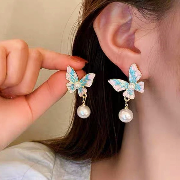14K Gold-Plated Luxury Butterfly Pearl Earrings
