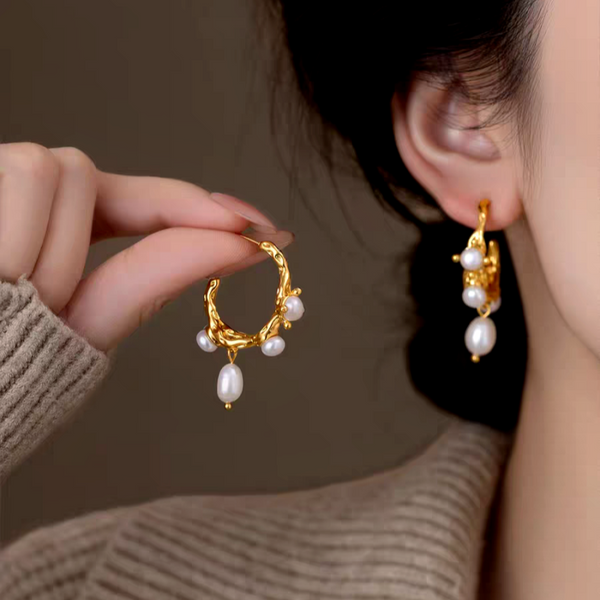 14K Gold-Plated Luxury C-Shaped Vintage Baroque Pearl Earrings