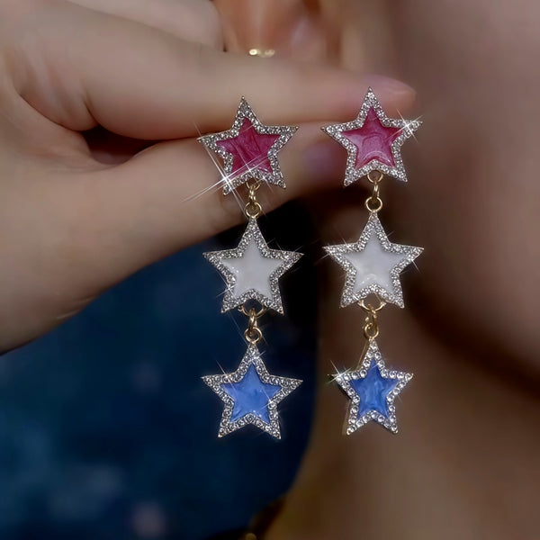 14K Gold-Plated Luxury Colorful Zircon Diamond Star Tassel Earrings