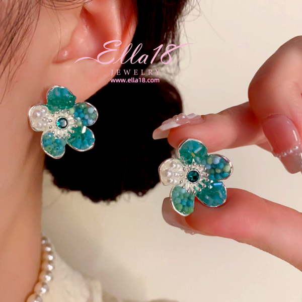 14K Gold-Plated Luxury Design Beaded Petal Flower Earrings