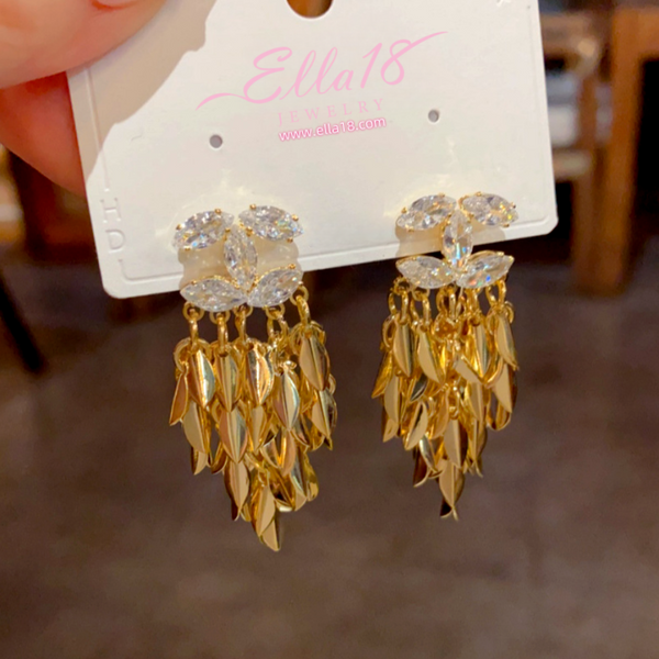 14K Gold-Plated Luxury Design Leaf Tassel Earrings