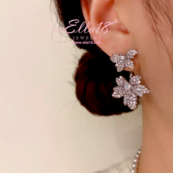 14K Gold-Plated Luxury Design Zircon Diamond Maple Leaf Earrings