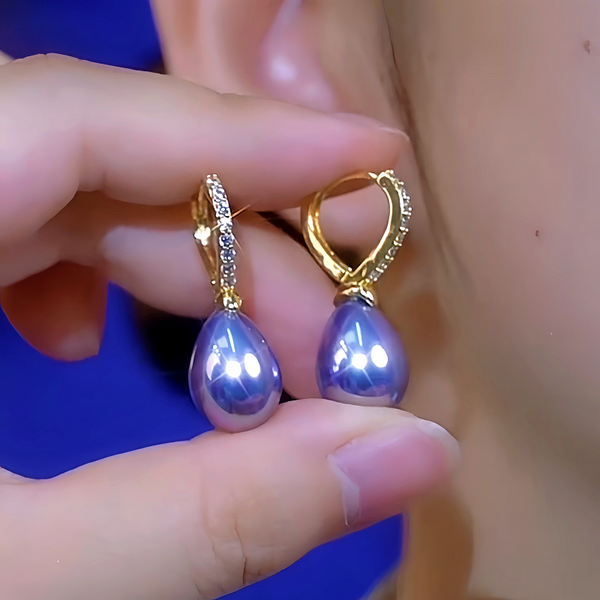 14K Gold-Plated Luxury Diamond-Encrusted Purple Pearl Earrings