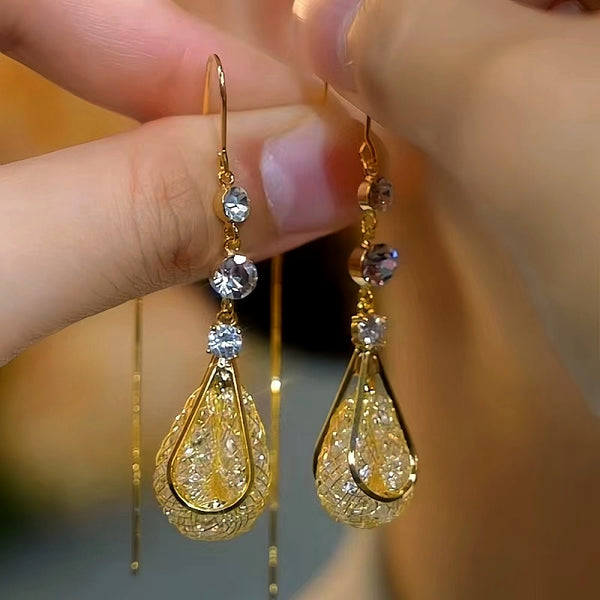 14K Gold-Plated Luxury Diamond Crystal Threader Earrings