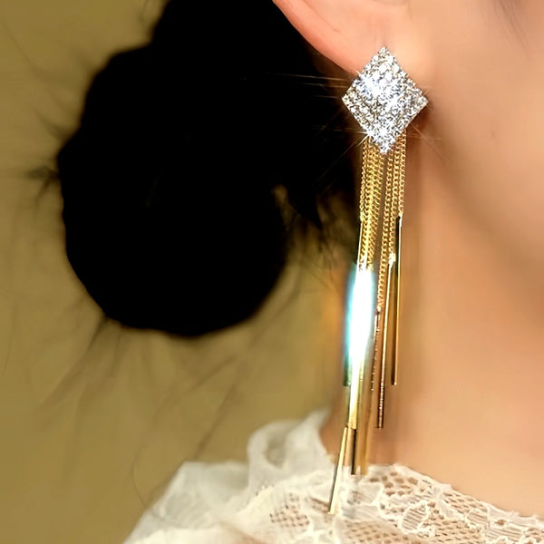 14K Gold-Plated Luxury Diamond Tassel Earrings