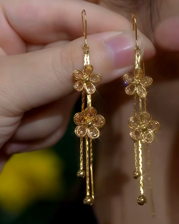 14K Gold-Plated Luxury Double-Layer Flower Threader Earrings