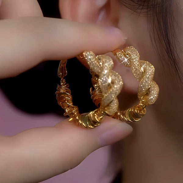 14K Gold-Plated Luxury French-Style Mesh Hoop Earrings
