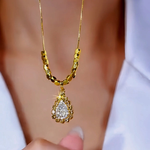 14K Gold-Plated Luxury Full Diamond Water Drop Necklace