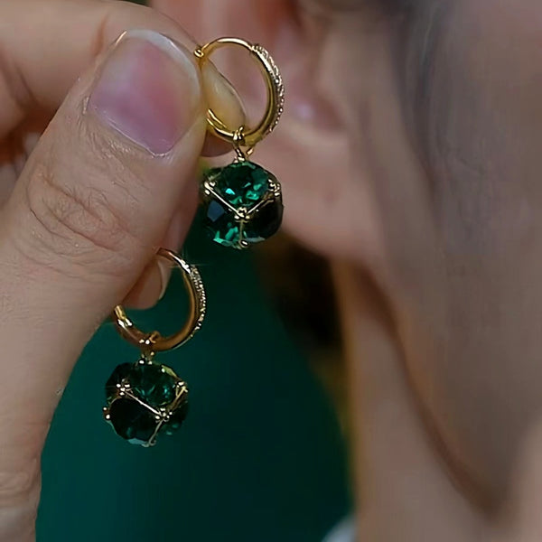 14K Gold-Plated Luxury Green Diamond Ball Earrings