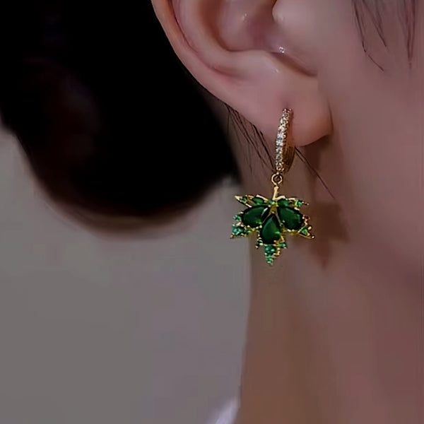 14K Gold-Plated Luxury Green Maple Leaf Earrings