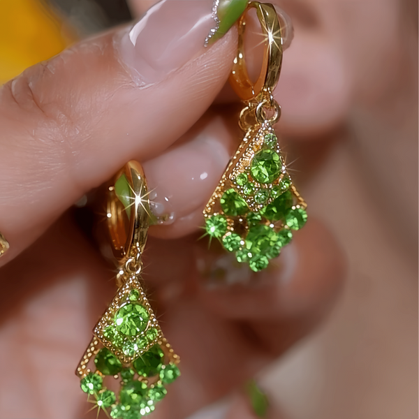 14K Gold-Plated Luxury Green Zircon Diamond Earrings