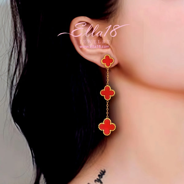 14K Gold-Plated Luxury Lucky Four-Leaf Clover Tassel Earrings