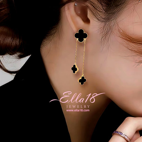 14K Gold-Plated Luxury Lucky Four-Leaf Clover Tassel Earrings