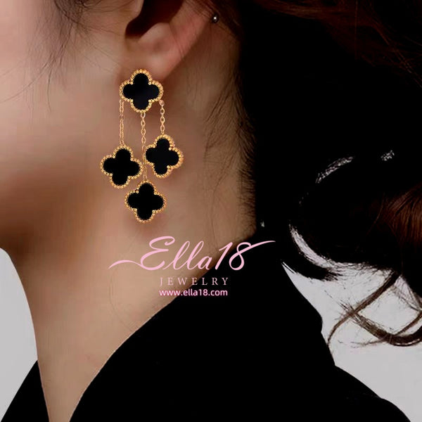 14K Gold-Plated Luxury Lucky Four-Leaf Clover Tassel Earrings