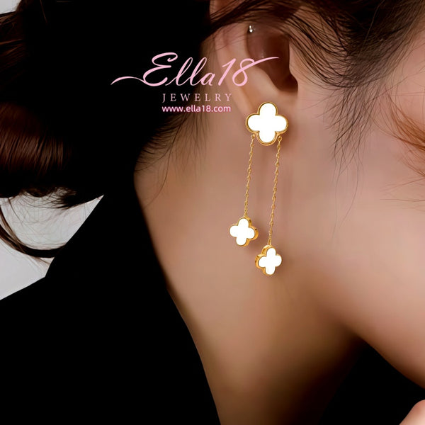 14K Gold-Plated Luxury Lucky Four-Leaf Clover Tassel Earrings