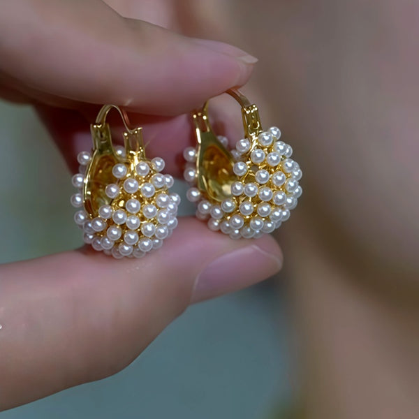 14K Gold-Plated Luxury Pearl Basket Earrings