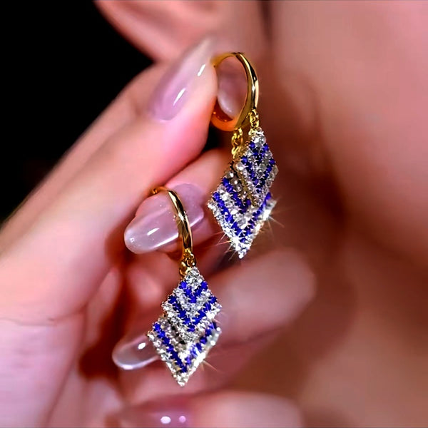 14K Gold-Plated Luxury Purple And White Diamond Tassel Earrings