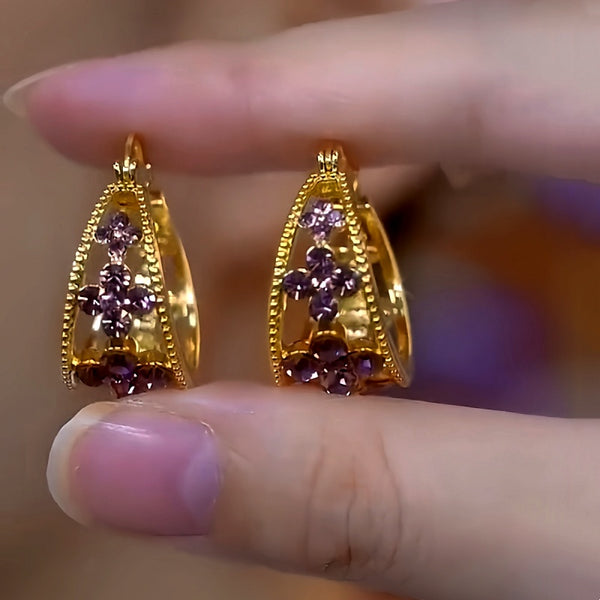 14K Gold-Plated Luxury Purple Full Diamond Geometric Earrings