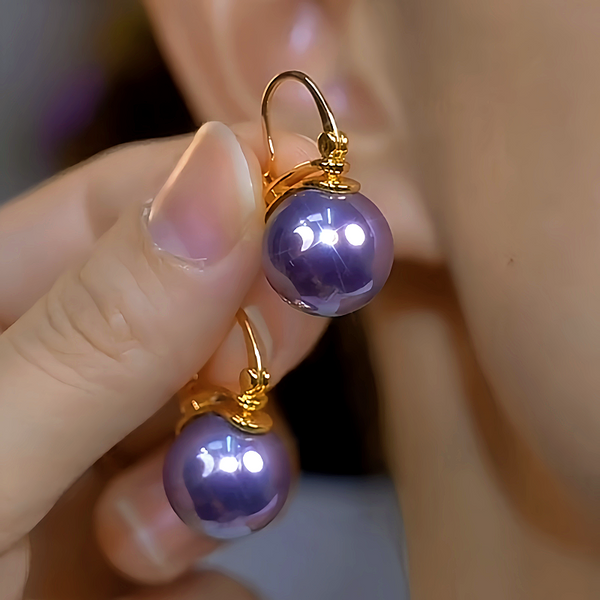 14K Gold-Plated Luxury Purple Pearl Earrings