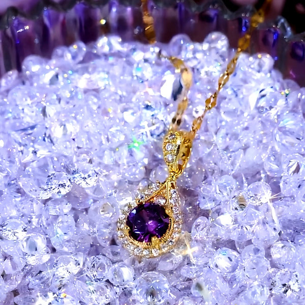 14K Gold-Plated Luxury Purple Zircon Pendant Necklaces