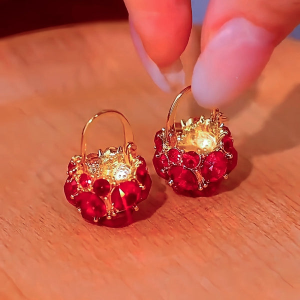 14K Gold-Plated Luxury Red Crystal Basket Earrings