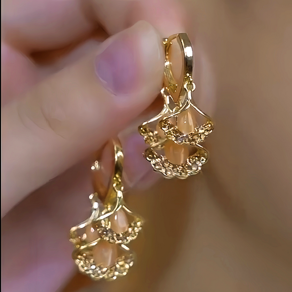 14K Gold-Plated Luxury Three-Piece Ginkgo Leaf Earrings