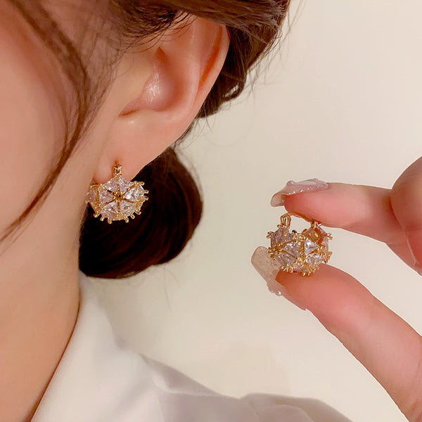 14K Gold-Plated Luxury Zircon Basket Earrings