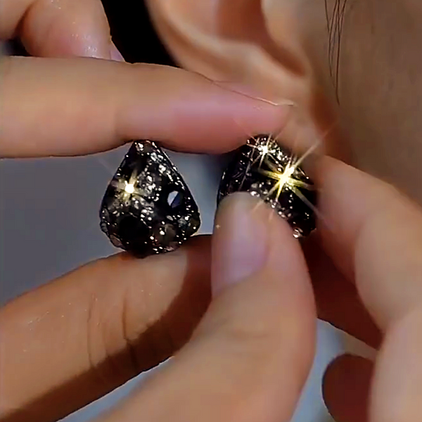 14K Gold-Plated Luxury Zircon Black Diamond Earrings