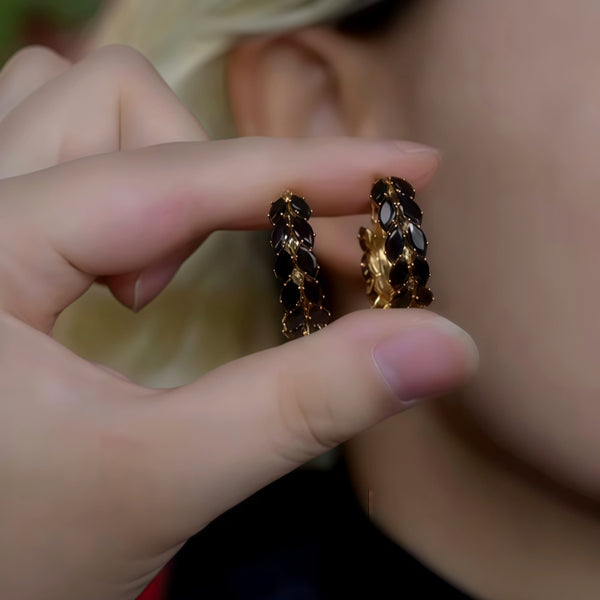 14K Gold-Plated Luxury Zircon Diamond Black Wheat Hoop Earrings