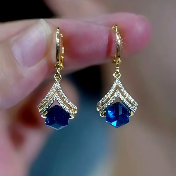 14K Gold-Plated Luxury Zircon Diamond Blue Crystal Earrings