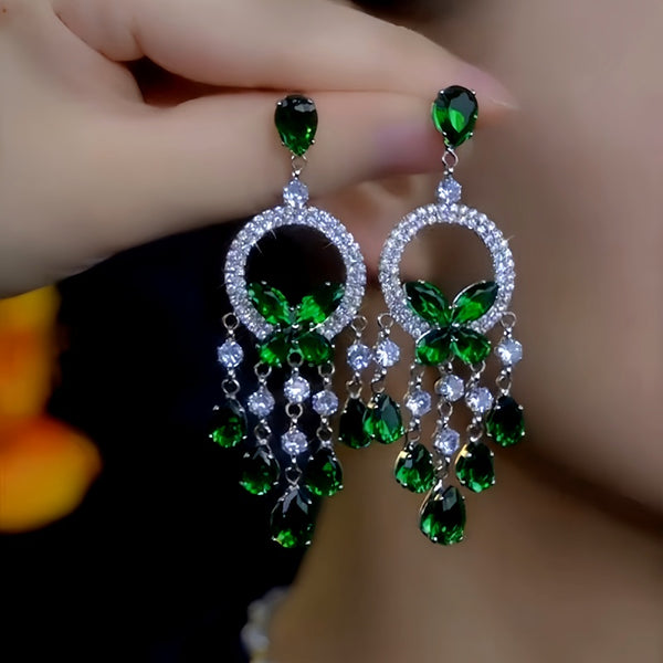 14K Gold-Plated Luxury Zircon Diamond Butterfly Tassel Earrings