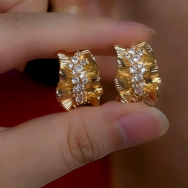 14K Gold-Plated Luxury Zircon Diamond C-Shaped Earrings