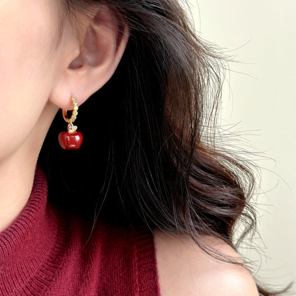 14K Gold-Plated Luxury Zircon Diamond Christmas Apple Earrings