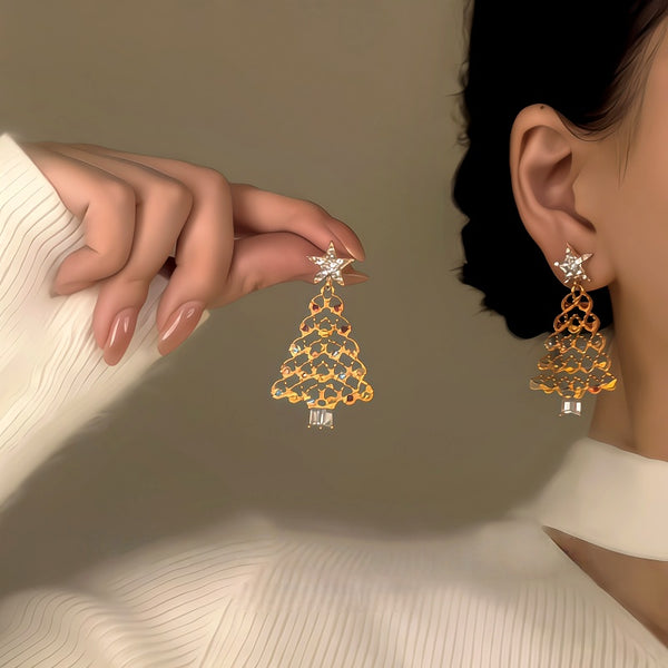 14K Gold-Plated Luxury Zircon Diamond Christmas Tree Earrings