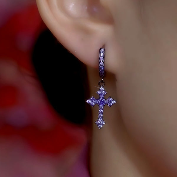 14K Gold-Plated Luxury Zircon Diamond Cross Earrings