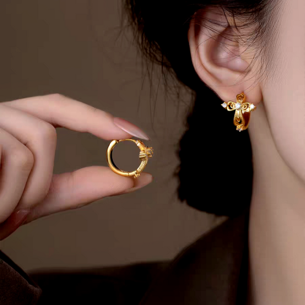 14K Gold-Plated Luxury Zircon Diamond Cross Hoop Earrings
