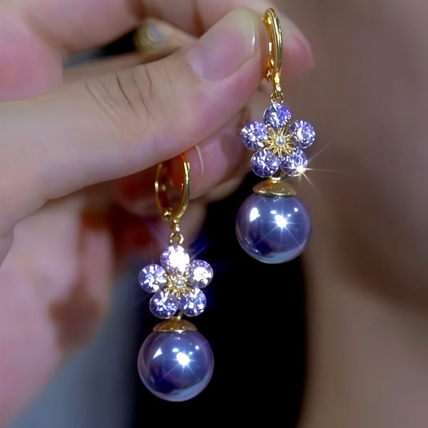 14K Gold-Plated Luxury Zircon Diamond Flower Bead Earrings