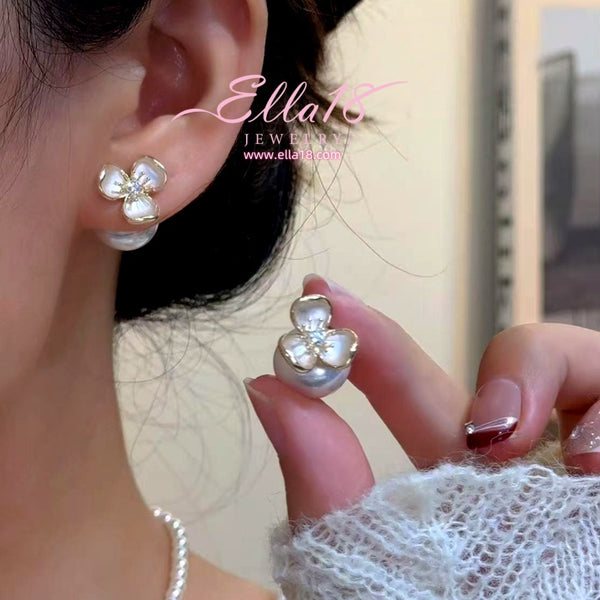 14K Gold-Plated Luxury Zircon Diamond Flower Bead Jacket Earrings