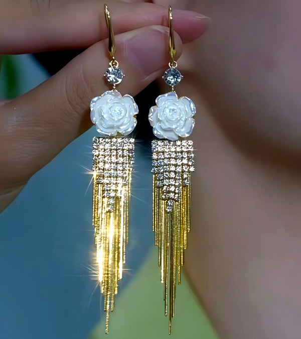 14K Gold-Plated Luxury Zircon Diamond Flower Ear Hook Earrings