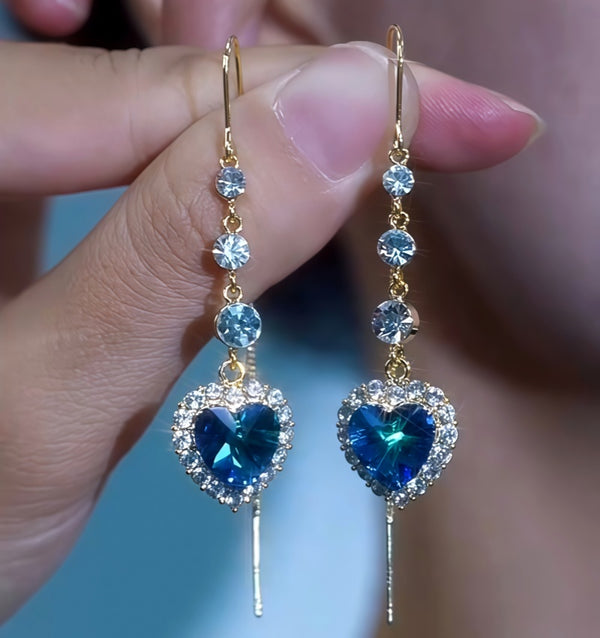 14K Gold-Plated Luxury Zircon Diamond Heart Threader Earrings