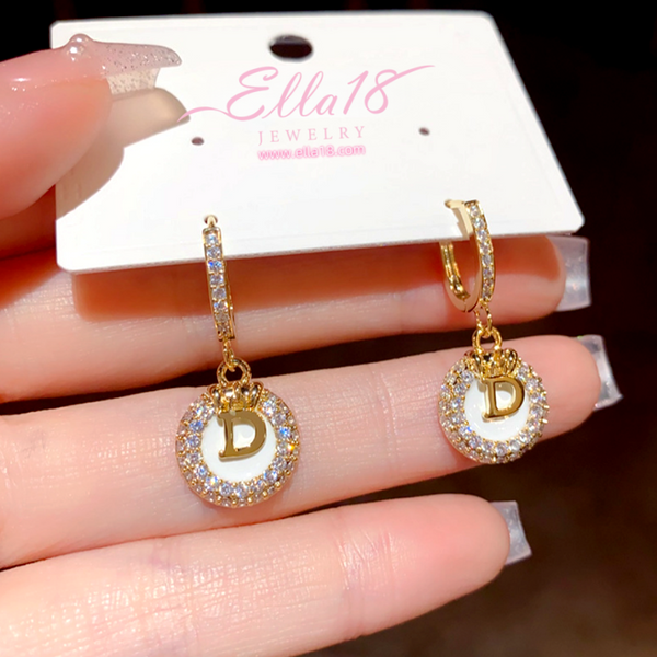 14K Gold-Plated Luxury Zircon Diamond Letter D Earrings