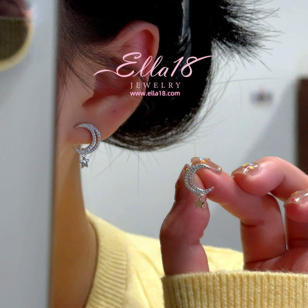 14K Gold-Plated Luxury Zircon Diamond Moon And Star Earrings