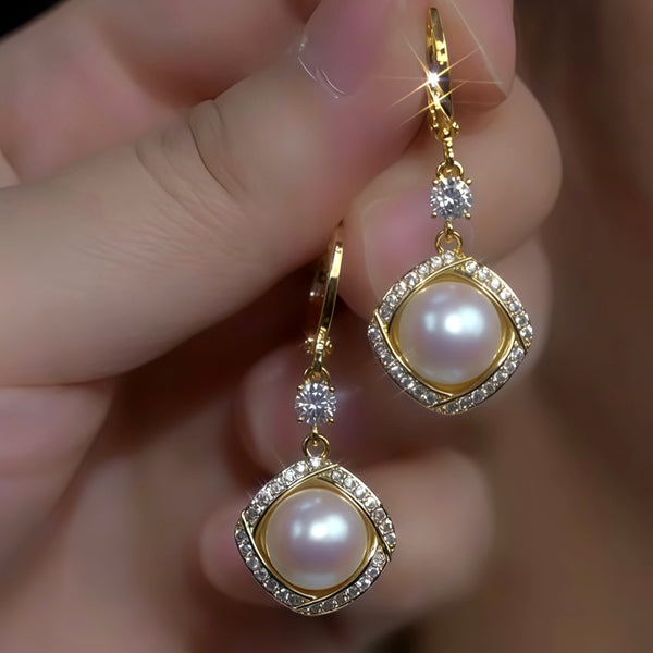 14K Gold-Plated Luxury Zircon Diamond Pearl Earrings