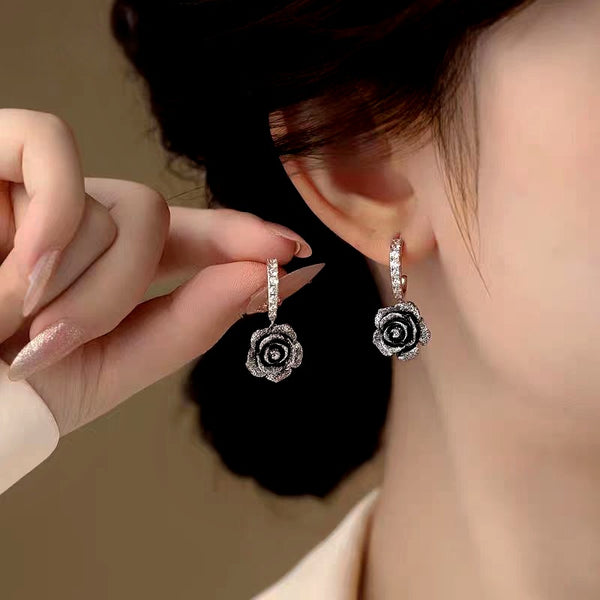 14K Gold-Plated Luxury Zircon Diamond Rose Earrings