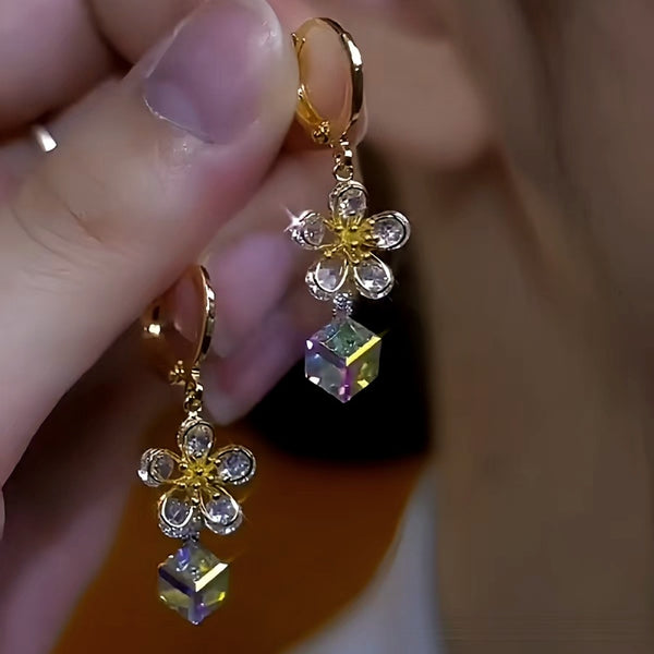 14K Gold-Plated Luxury Zircon Flower Earrings